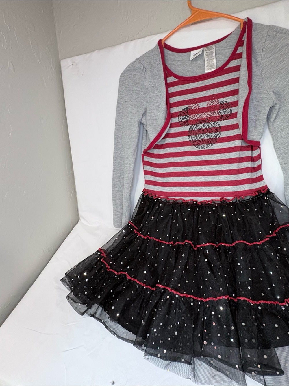 Disney Gray and Red Striped Heart Tulle Dress